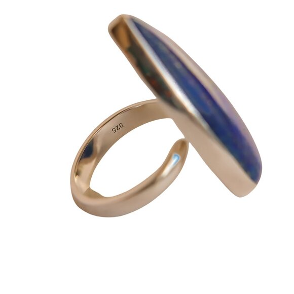 Genuine Lapis Lazuli Pear Cut Statement Ring in 925 Sterling Silver - Picture 5 of 7